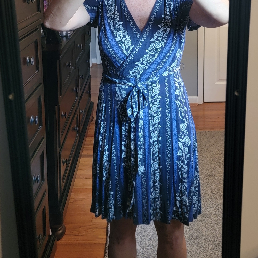 LOFT Navy Floral Midi Dress